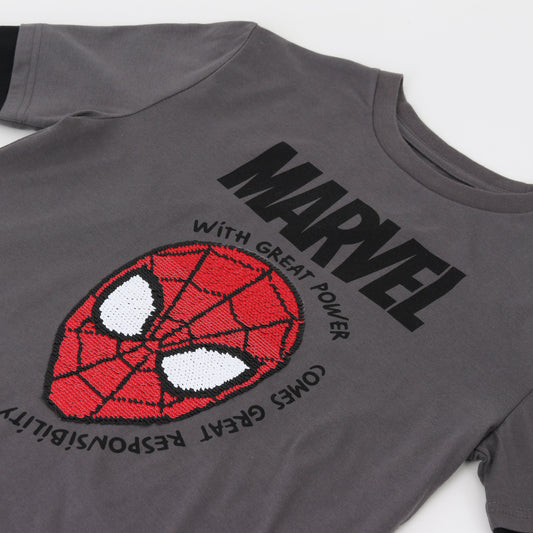 Polera Doble Manga Niño Spiderman Face Gris Marvel - Poleras Chile | The Brands Club cl