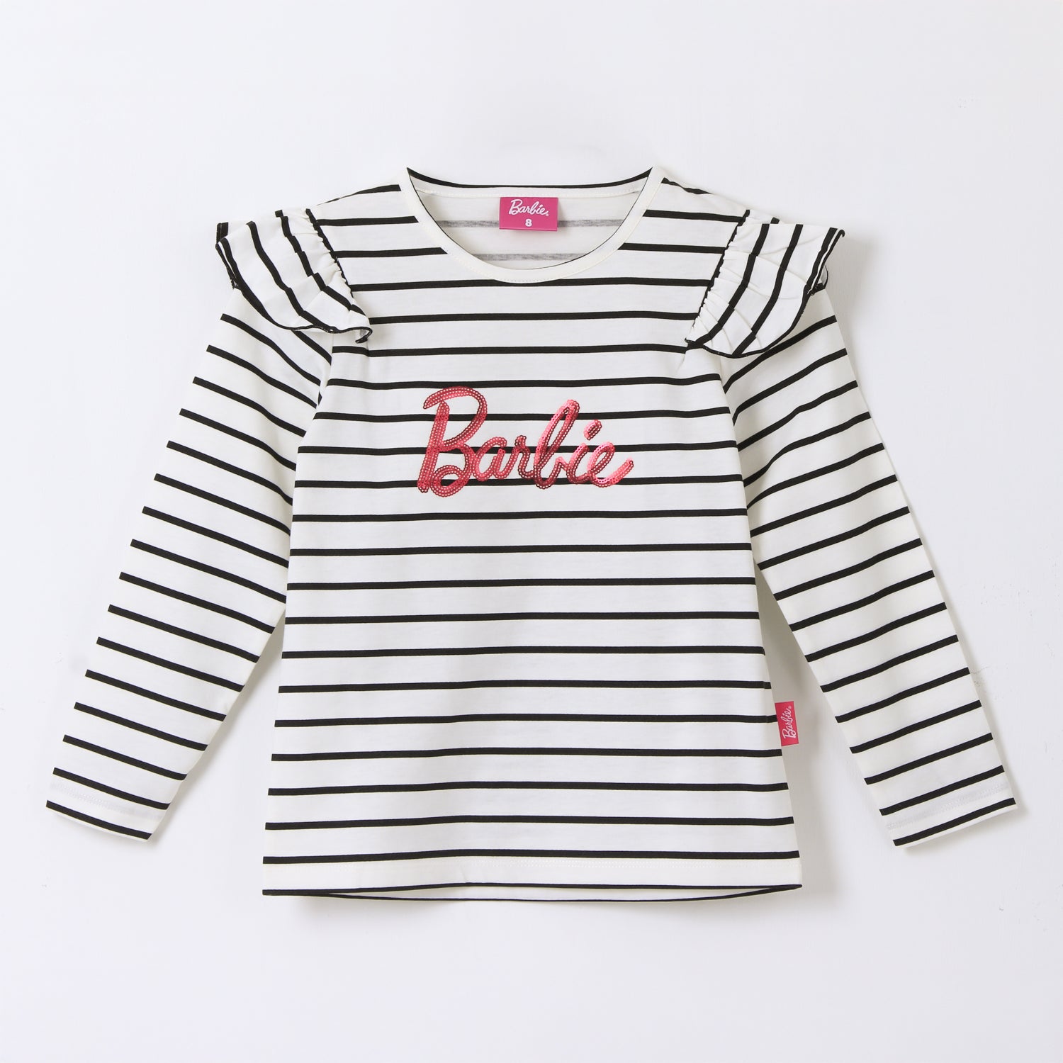 Polera Manga Larga Niña Rayas Logo Blanco Barbie - Poleras Chile | The Brands Club cl