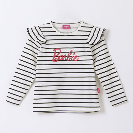 Polera Manga Larga Niña Rayas Logo Blanco Barbie - Poleras Chile | The Brands Club cl