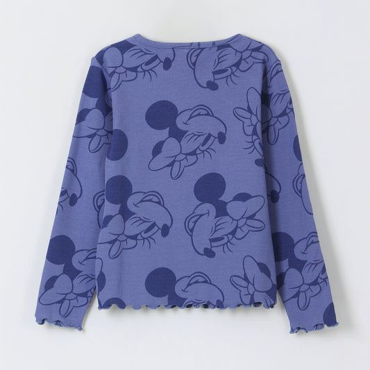 Polera Manga Larga Niña Rib Print Minnie Mouse Azul Disney - Poleras Chile | The Brands Club cl