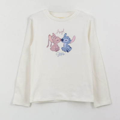 Polera Manga Larga Niña Rib Lilo & Stitch Blanco Disney