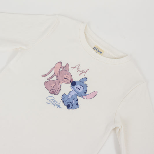 Polera Manga Larga Niña Rib Lilo & Stitch Blanco Disney - Poleras Chile | The Brands Club cl