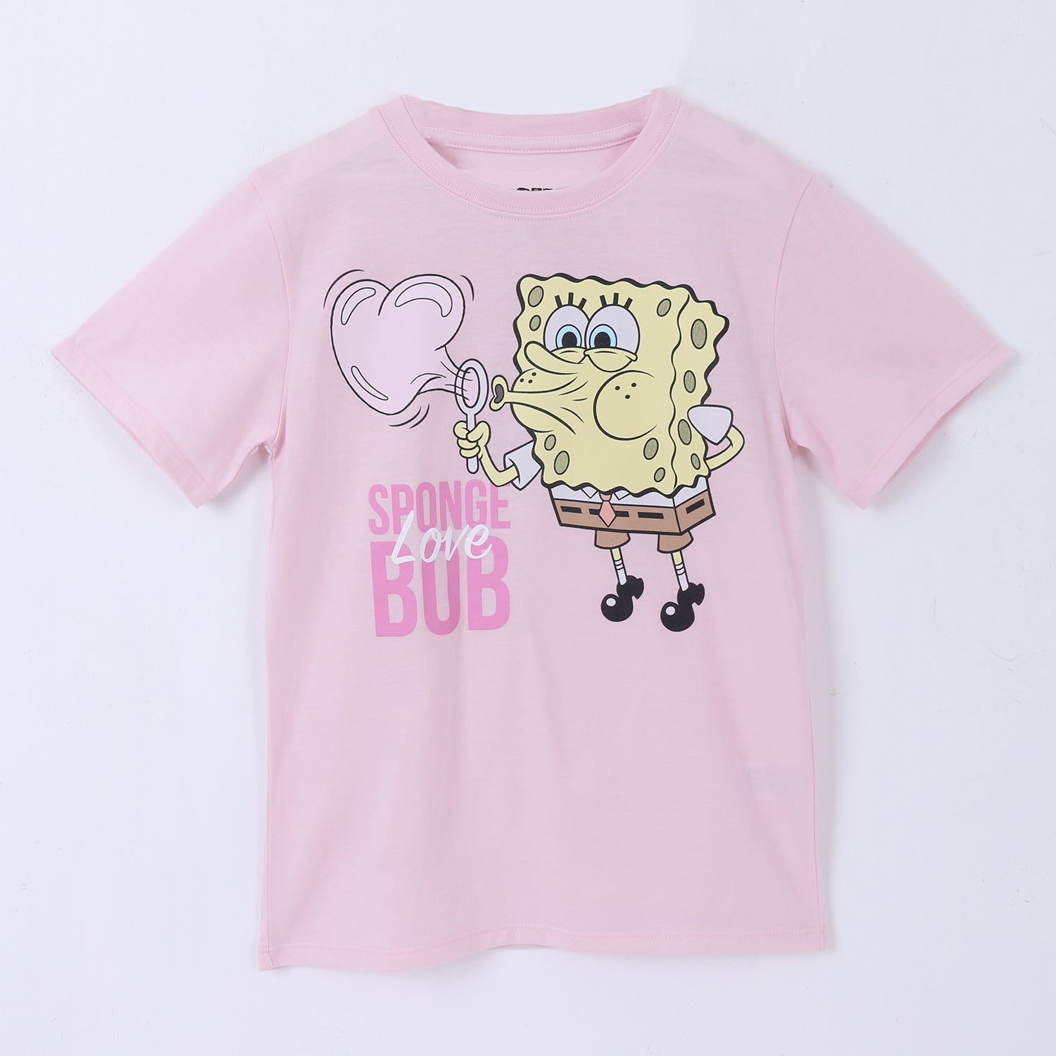 Polera Manga Corta Niño Rosado Corazon Bob Esponja