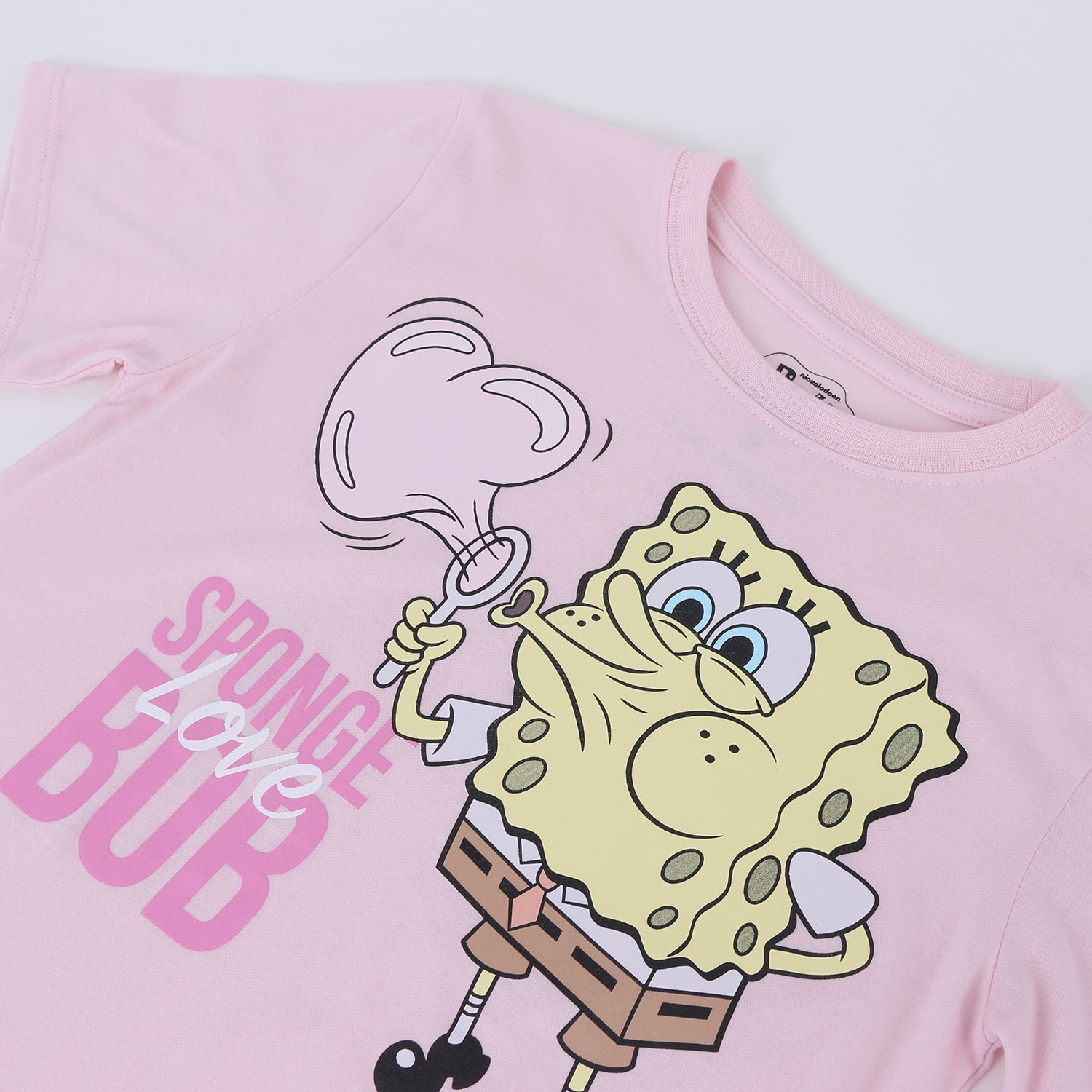 Polera Manga Corta Niño Rosado Corazon Bob Esponja