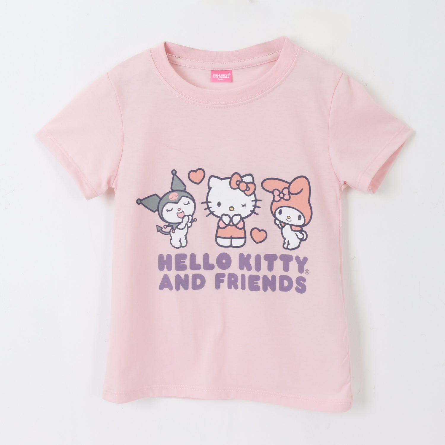 Polera Manga Corta Niña Rosado Friends & Hello Kitty - Poleras Chile | The Brands Club cl