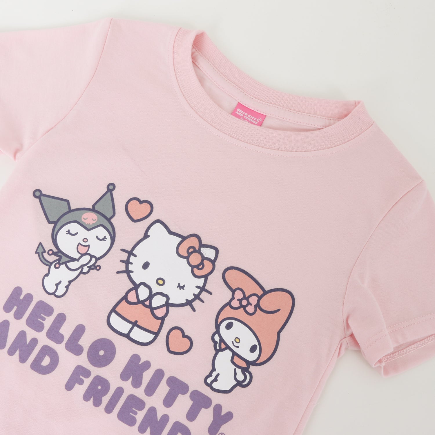Polera Manga Corta Niña Rosado Friends & Hello Kitty