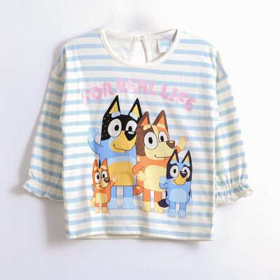 Polera Manga Larga Niña Rayas Family Blanco Bluey