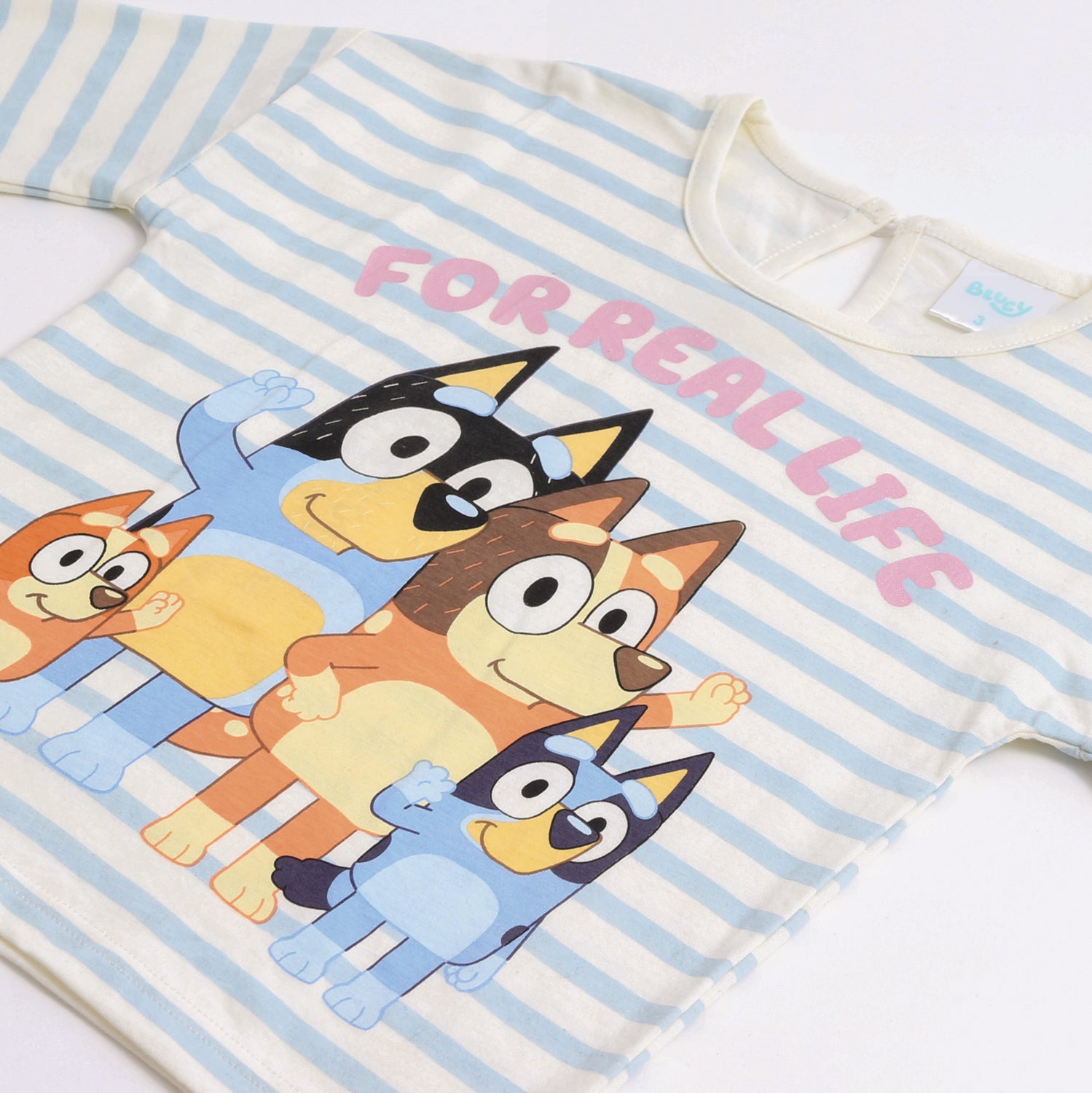 Polera Manga Larga Niña Rayas Family Blanco Bluey - Poleras Chile | The Brands Club cl