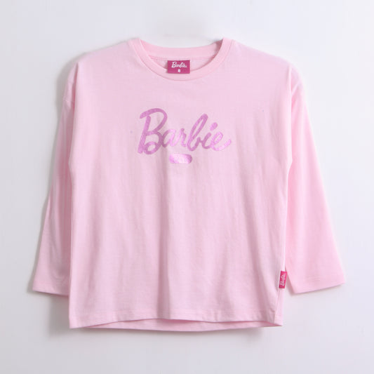 Polera Manga Larga Niña Logo Frontal Rosado Barbie - Poleras Chile | The Brands Club cl