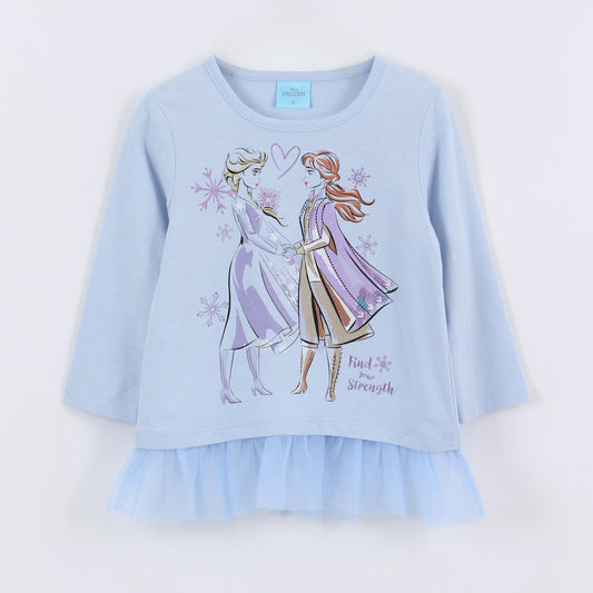 Polera Manga Larga Niña Elsa & Anna Frozen Celeste Disney - Poleras Chile | The Brands Club cl