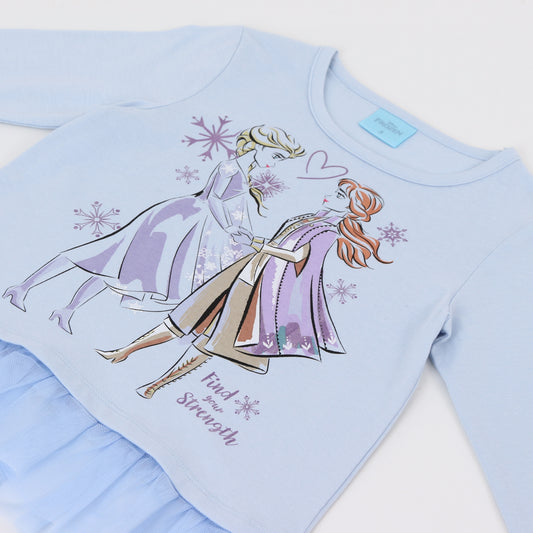 Polera Manga Larga Niña Elsa & Anna Frozen Celeste Disney - Poleras Chile | The Brands Club cl