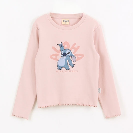 Polera Manga Larga Niña Lilo & Stitch Rosado Disney - Poleras Chile | The Brands Club cl