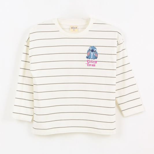 Polera Manga Larga Niña Rayas Lilo & Stitch Blanco Disney - Poleras Chile | The Brands Club cl