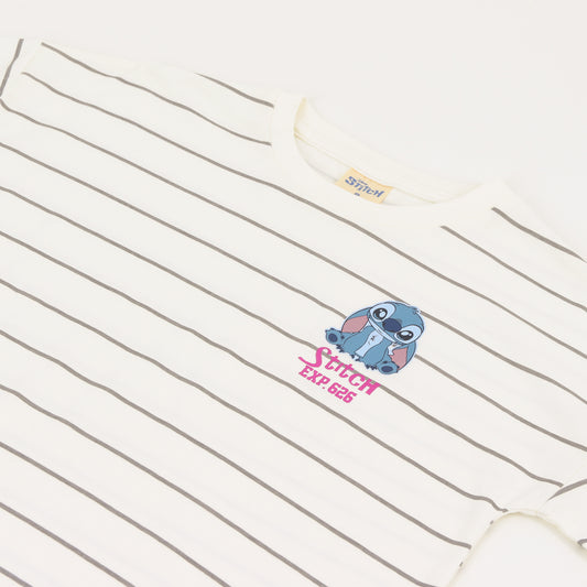 Polera Manga Larga Niña Rayas Lilo & Stitch Blanco Disney - Poleras Chile | The Brands Club cl