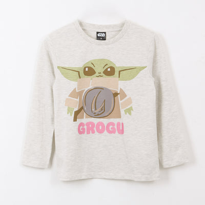 Polera Manga Larga Niña Grogu Gris Star Wars