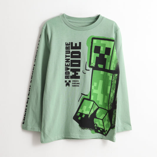 Polera Manga Larga Niño Adventure Mode Verde Minecraft - Poleras Chile | The Brands Club cl