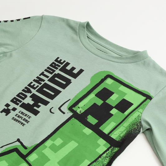 Polera Manga Larga Niño Adventure Mode Verde Minecraft - Poleras Chile | The Brands Club cl