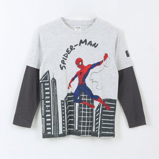 Polera Doble Manga Niño Jumping Spiderman Blanco Marvel - Poleras Chile | The Brands Club cl