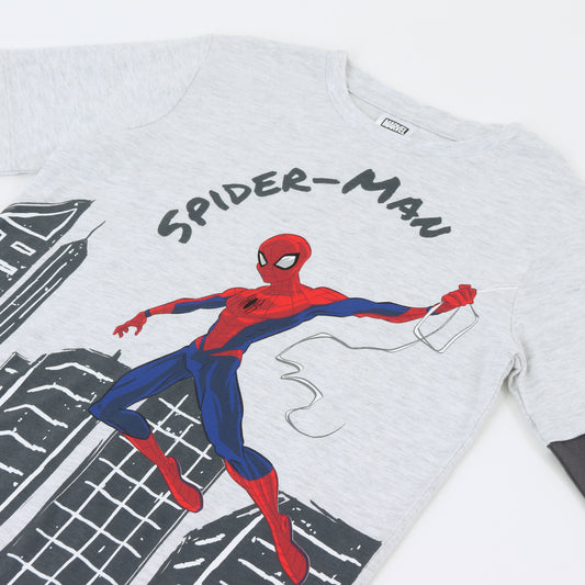 Polera Doble Manga Niño Jumping Spiderman Blanco Marvel - Poleras Chile | The Brands Club cl