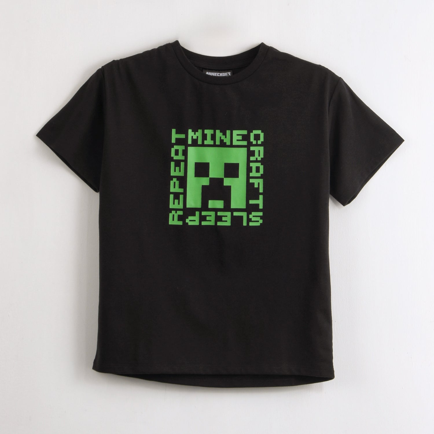Polera Manga Corta Niño Minecraft Creeper Negro