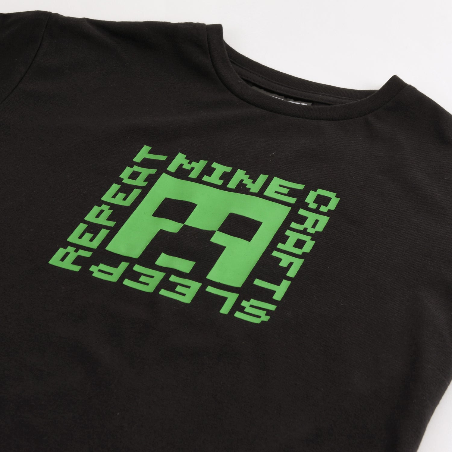 Polera Manga Corta Niño Minecraft Creeper Negro