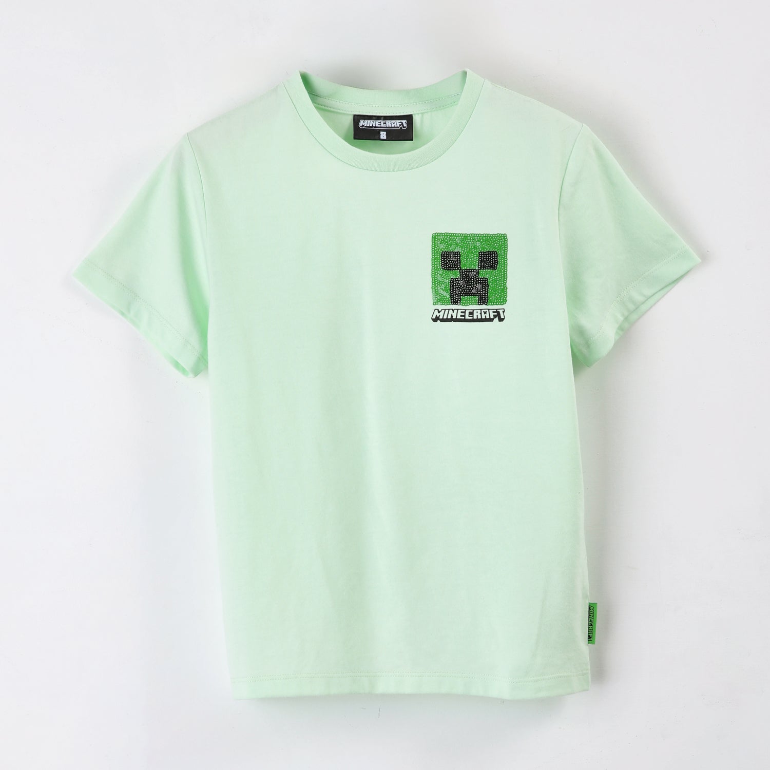 Polera Manga Corta Niño Minecraft Sequins Verde