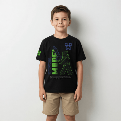 Polera Manga Corta Niño Minecraft Fluor Negro