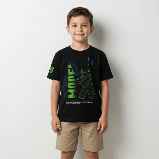 Polera Manga Corta Niño Minecraft Fluor Negro - Poleras Chile | The Brands Club cl