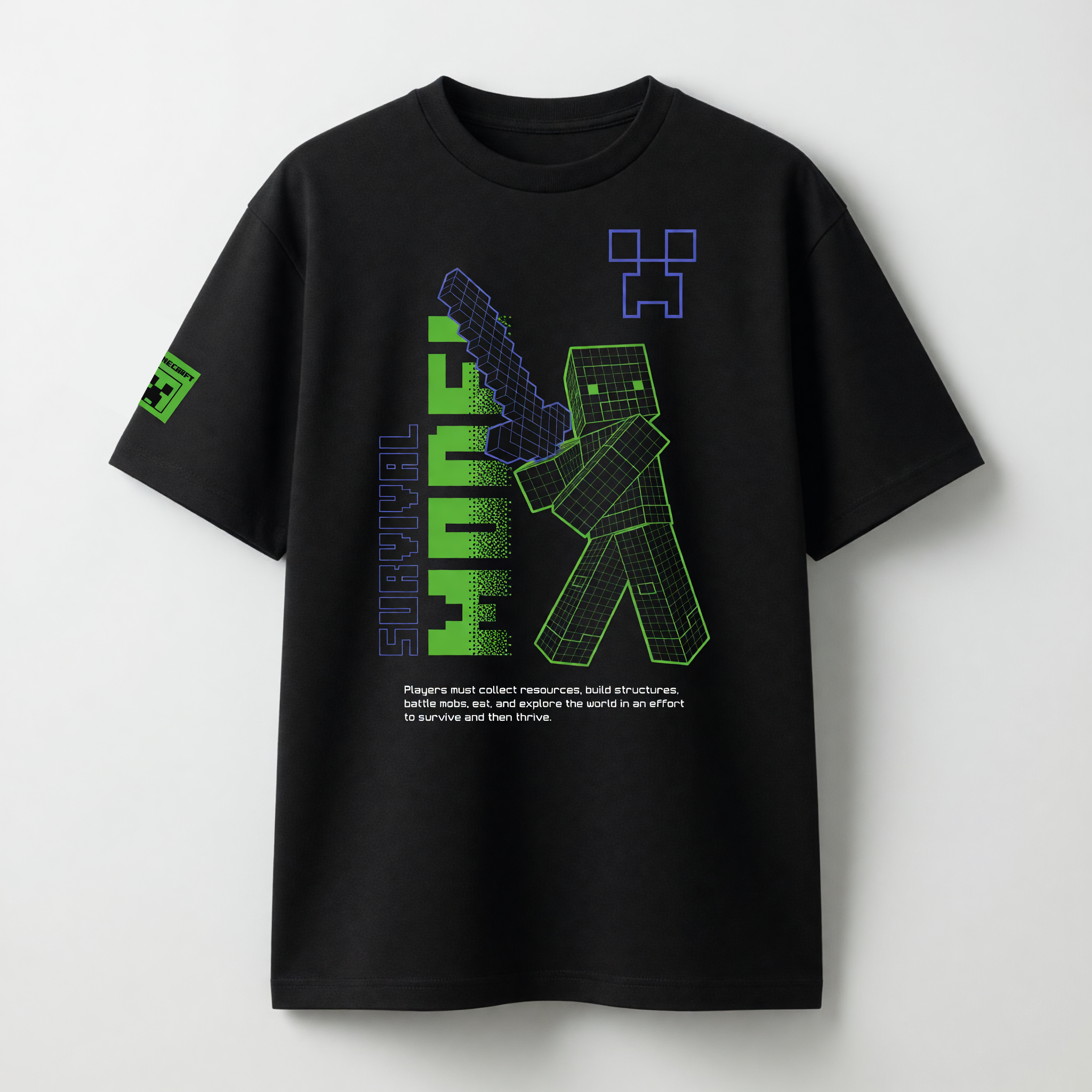 Polera Manga Corta Niño Minecraft Fluor Negro