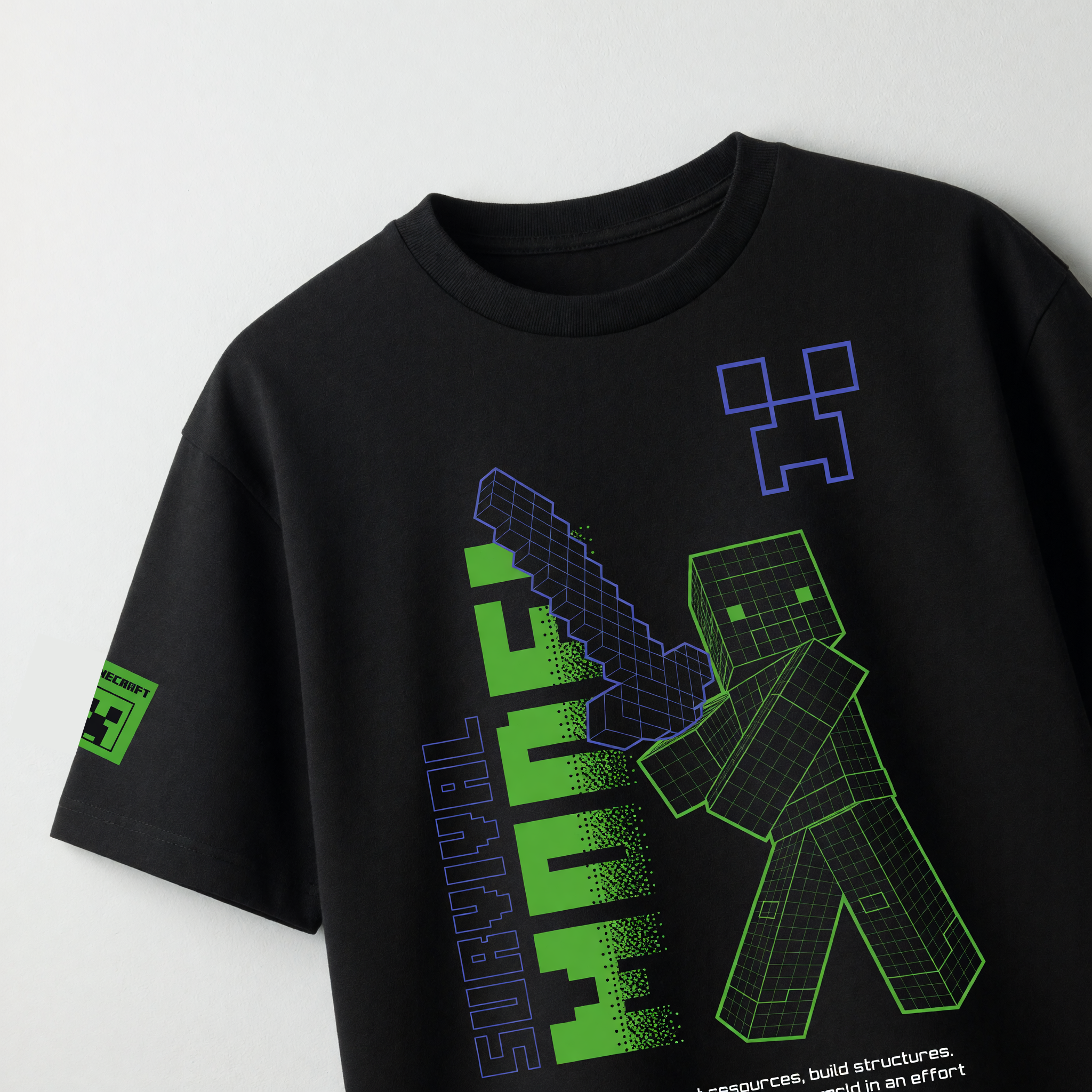 Polera Manga Corta Niño Minecraft Fluor Negro