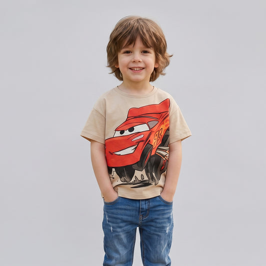 Polera Manga Corta Niño Cars Disney Rayo McQueen Beige - Poleras Chile | The Brands Club cl