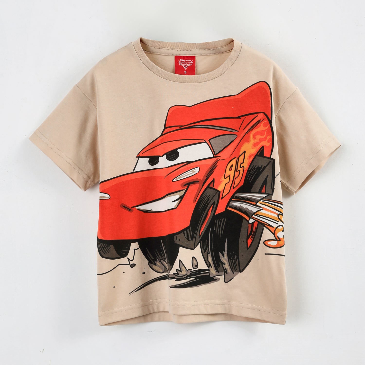 Polera Manga Corta Niño Cars Disney Rayo McQueen Beige