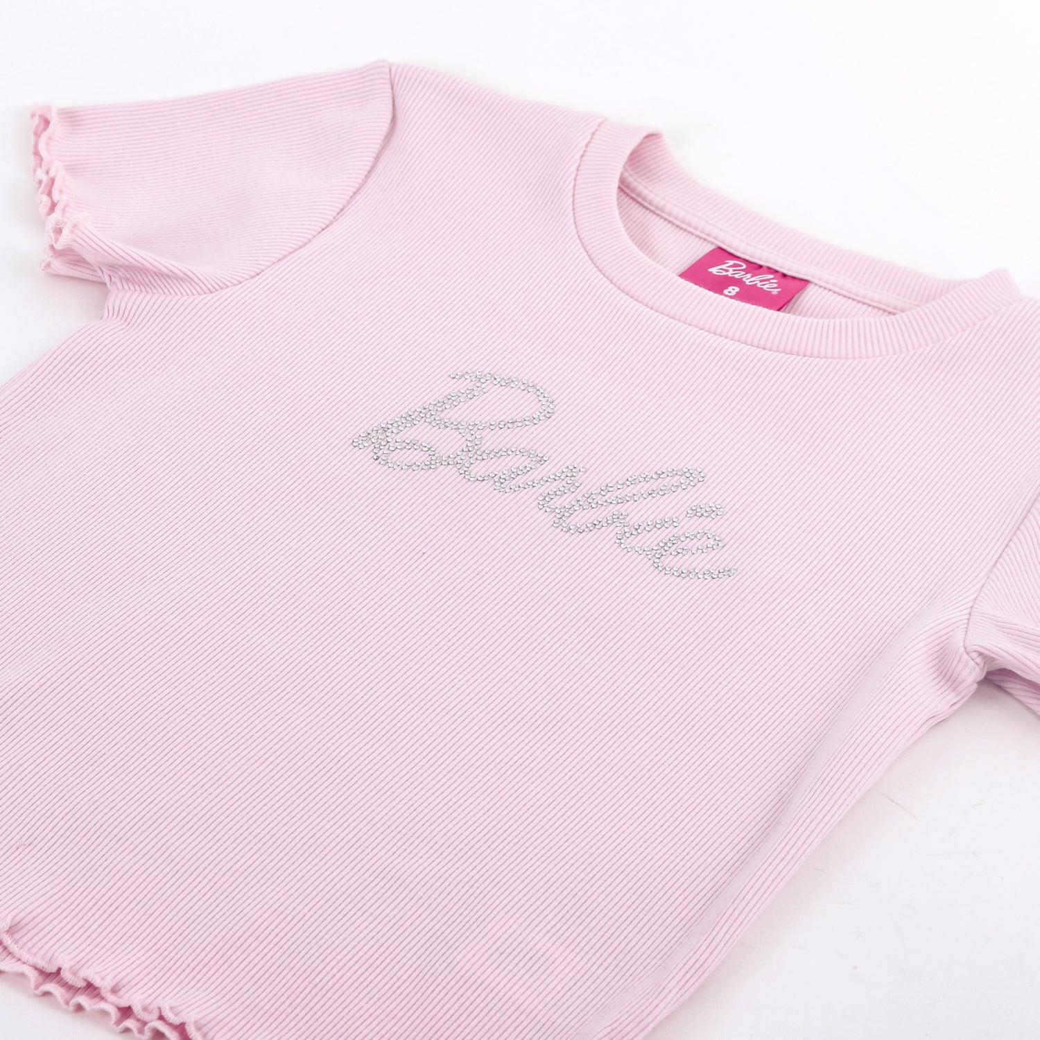Polera Manga Corta Niña Barbie Logo Strass Rosado