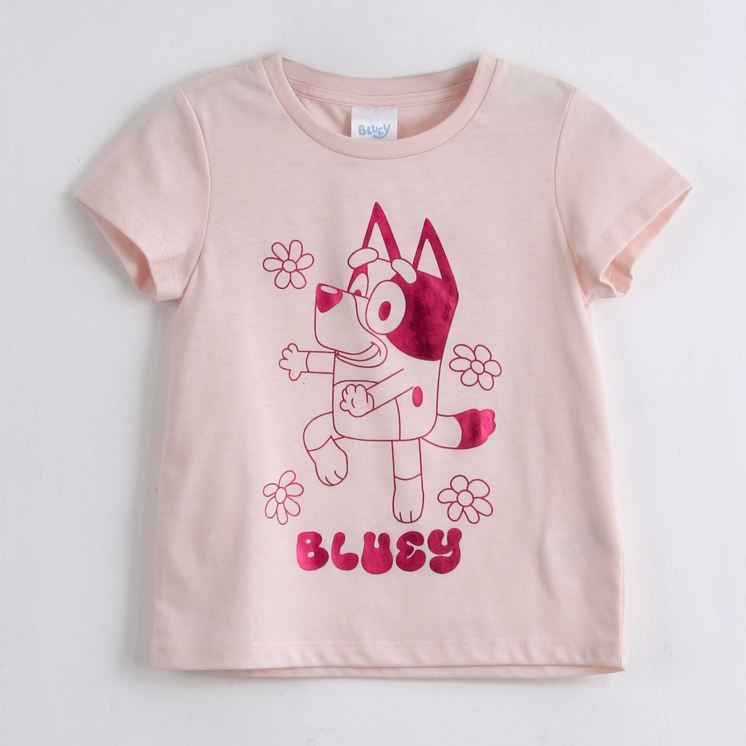 Polera Manga Corta Niña Foil Bingo Rosado Bluey