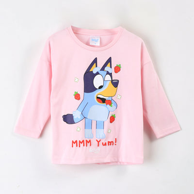 Polera Manga Larga Niña Bluey Frutillas Rosado