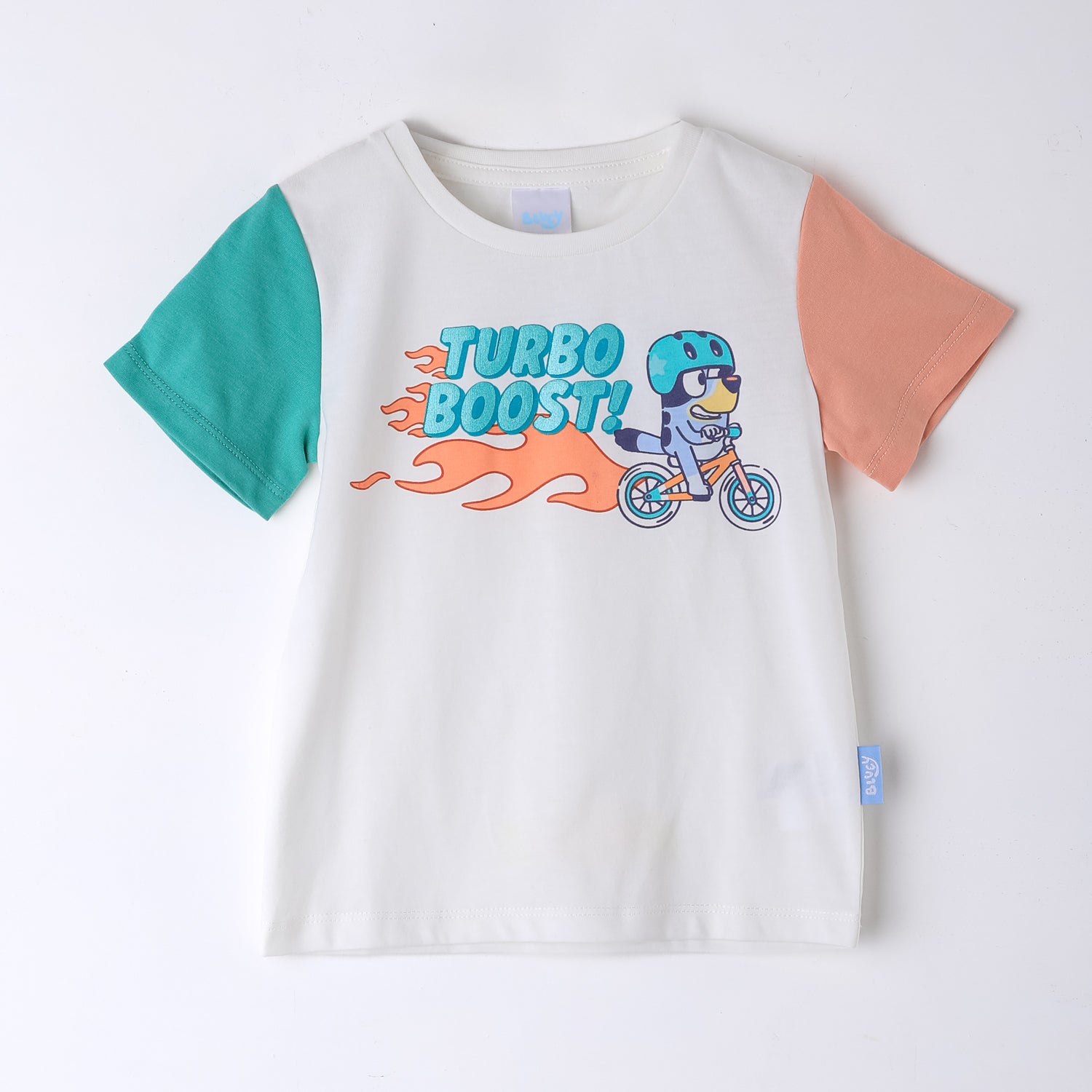 Polera Manga Corta Niño Bluey Raglan Blanco