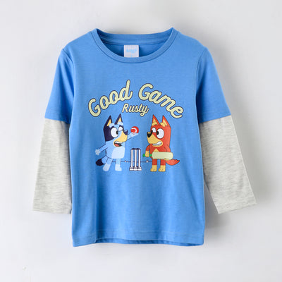 Polera Manga Larga Niño Bluey Doble Manga Azul