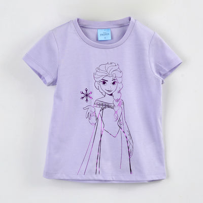 Polera Manga Corta Niña Elsa Disney Foil Morado