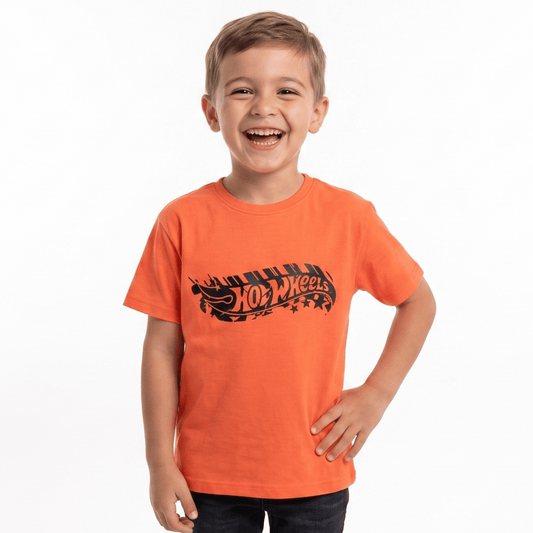 Polera Manga Corta Niño Hot Wheels Logo Naranjo - Poleras Chile | The Brands Club cl