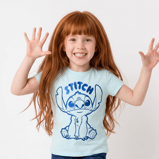 Polera Manga Corta Niña Stitch Disney Celeste - Poleras Chile | The Brands Club cl