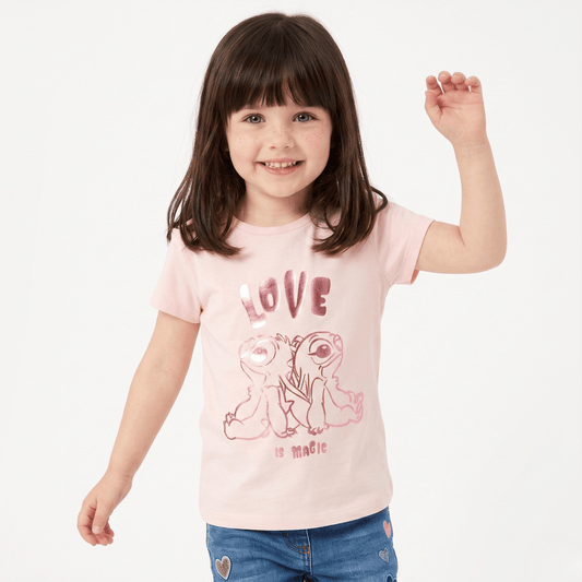 Polera Manga Corta Niña Stitch Disney Love Is Magic Rosado - Poleras Chile | The Brands Club cl