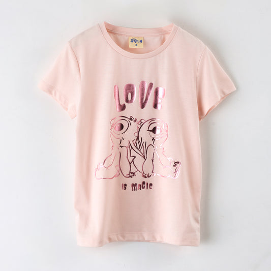 Polera Manga Corta Niña Lilo & Stitch Disney Love Is Magic Rosado - Poleras Chile | The Brands Club cl