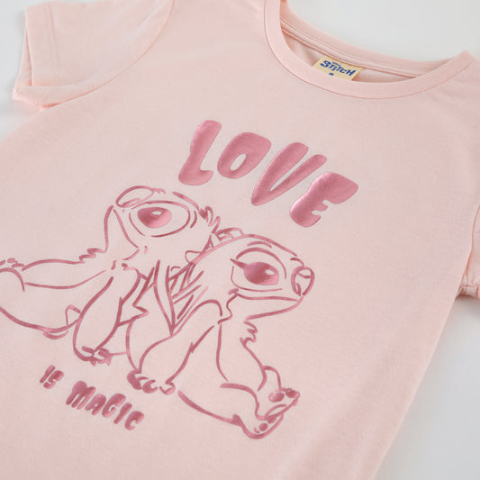Polera Manga Corta Niña Lilo & Stitch Disney Love Is Magic Rosado - Poleras Chile | The Brands Club cl