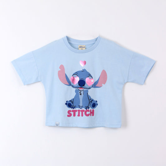 Polera Manga Corta Niña Stitch Disney Corazones Celeste - Poleras Chile | The Brands Club cl