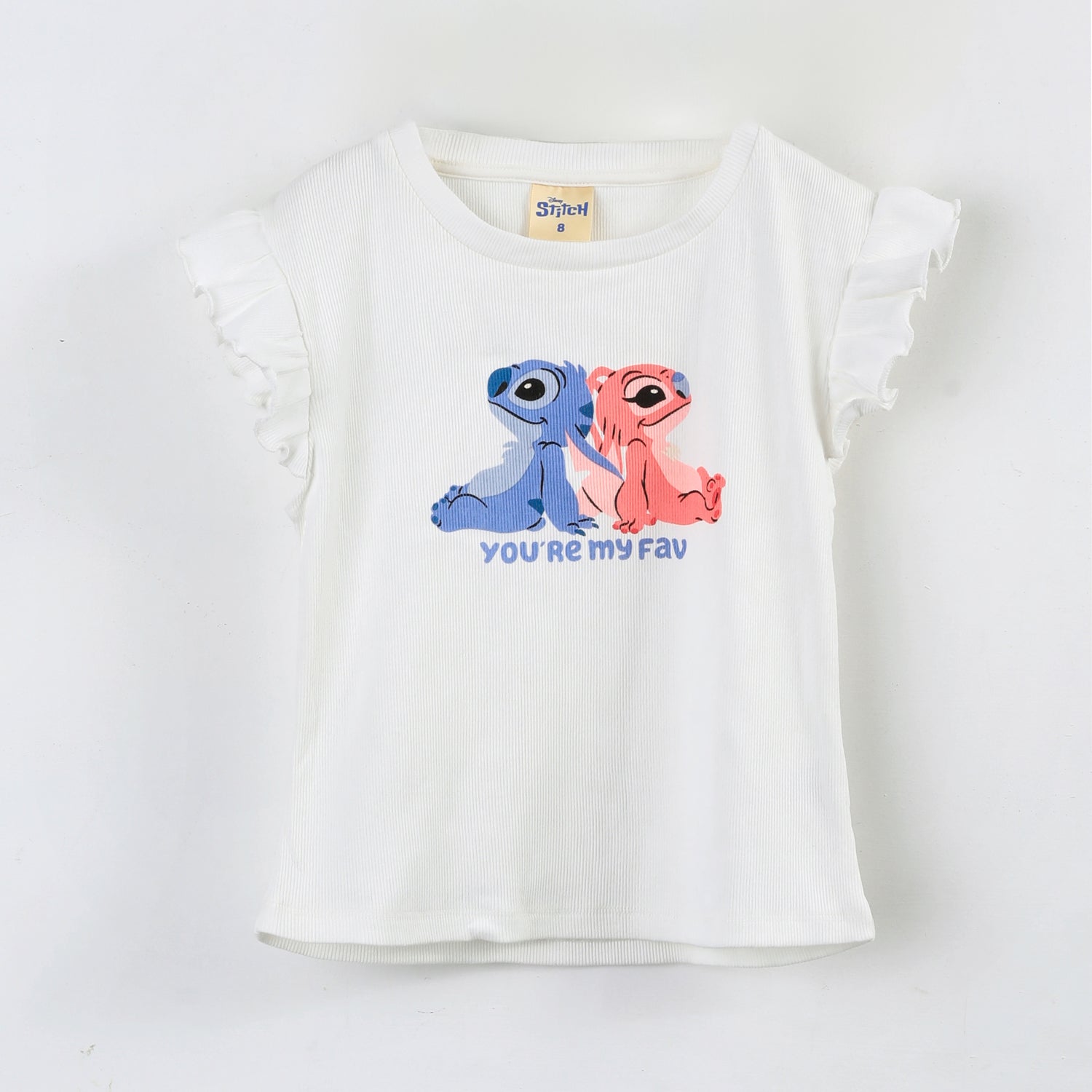 Polera Manga Corta Niña Stitch & Angel Disney Vuelos Blanco