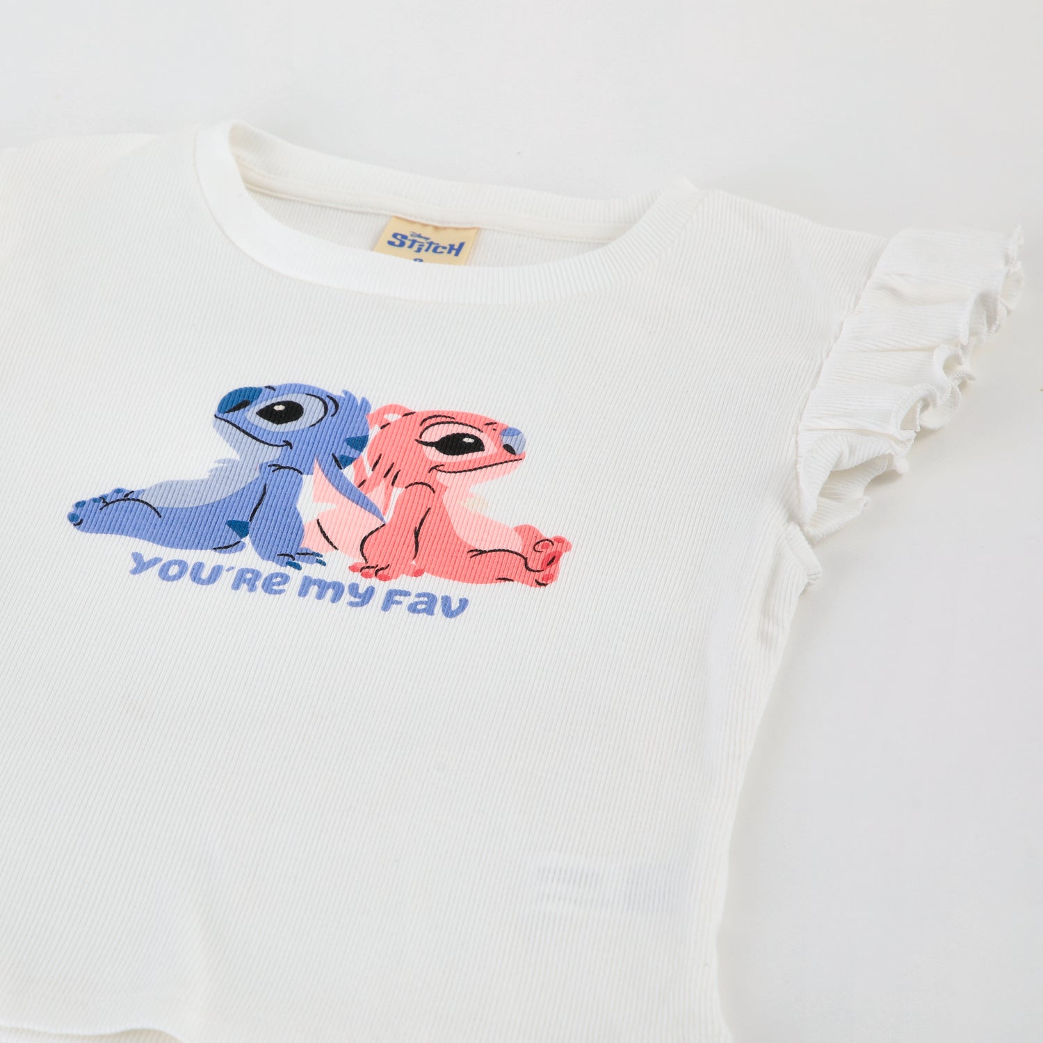 Polera Manga Corta Niña Stitch & Angel Disney Vuelos Blanco