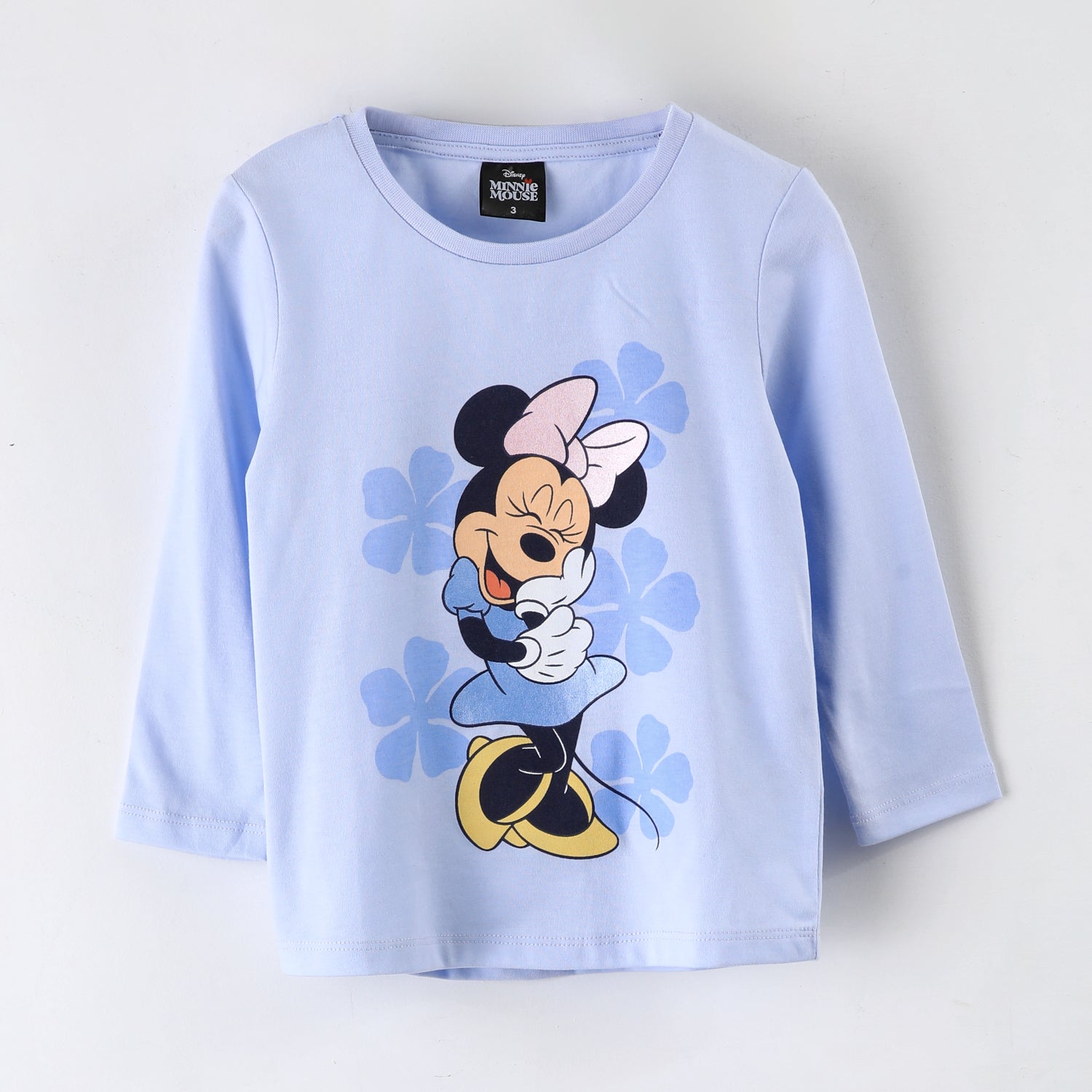 Polera Manga Larga Niña Minnie Celeste Disney
