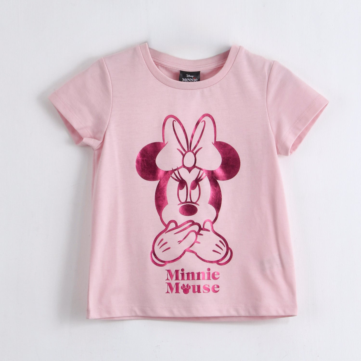 Polera Manga Corta Niña Foil Minnie Rosado Disney