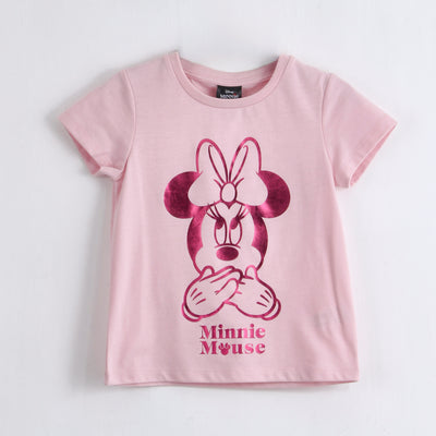 Polera Manga Corta Niña Minnie Disney Foil Rosado