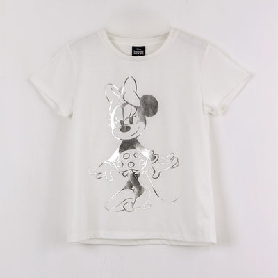 Polera Manga Corta Niña Minnie Disney Tonal Blanco